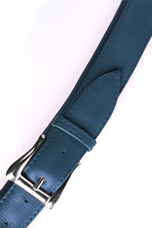 Denim blue women's dress belt, matching pumps and bags. Made to measure. Top view - Florence KOOIJMAN